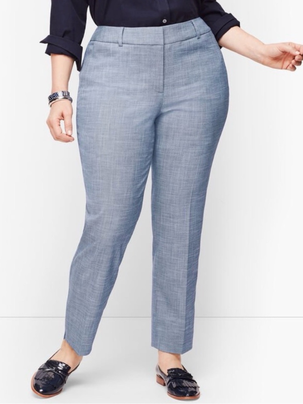 TALBOTS High Waisted Hampshire Ankle Crop Chambray Pants